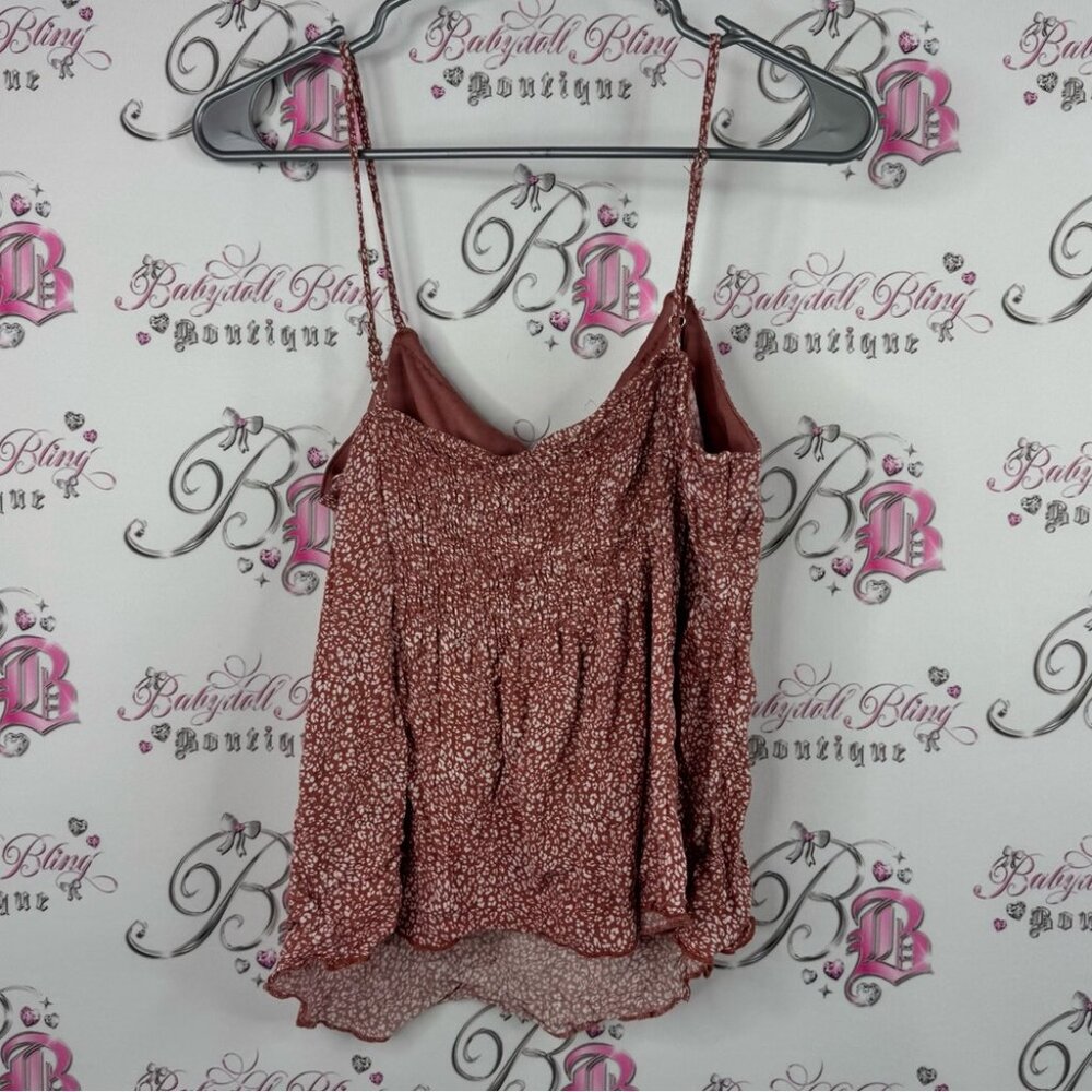 URBAN Romantics tank top flowy ribbon tie up pink orange Rust Floral Camisole - Picture 2 of 7